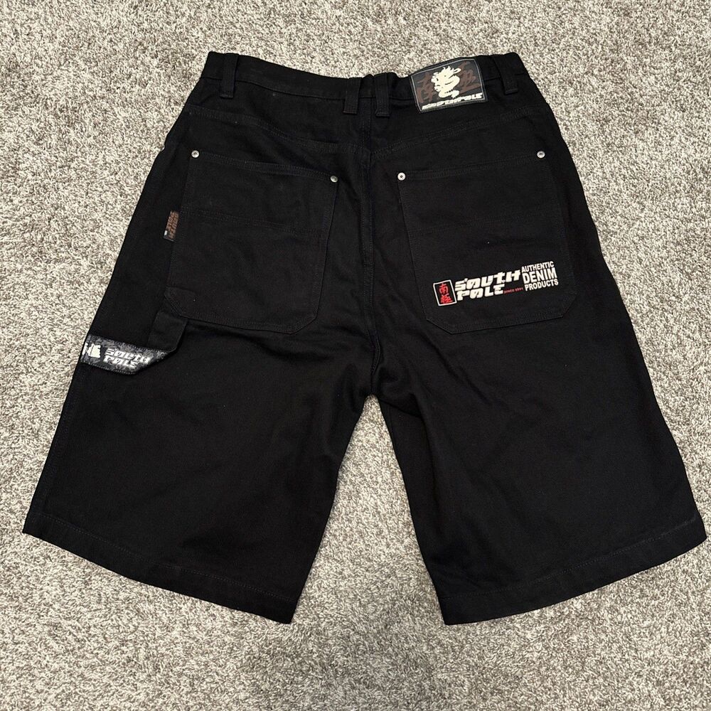 Southpole VTG Y2K Japanese Black Denim Mens Jean Shorts Size 36 Baggy HipHop